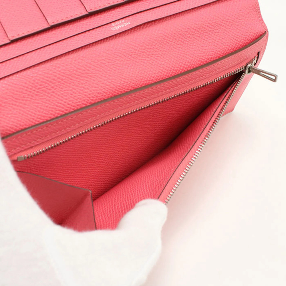 HERMES Bearn Soufflé Bi-fold Long Wallet, A Stamp, Women's, Pink - Picture 7 of 8